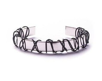 Alexander's cuff - solid Sterling silver cuff wrapped in oxidised silver