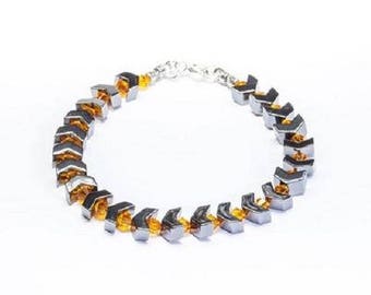 Hematite arrow and orange Swarovski crystal bracelet