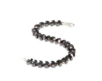Hematite arrow and rose go,d Swarovski crystal bracelet