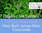 Organic Tea Garden, Medicinal Seed Pack, Holy Basil Seeds, Lemon Balm Seeds German Chamomile Seeds, USA Grown