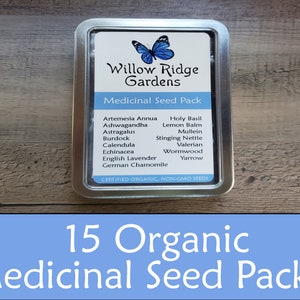 15 Organic Medicinal Herb Seeds in Metal Storage Case, Garden Herb Kit, Survival Garden, Herb Collection Kit, Starter Kit