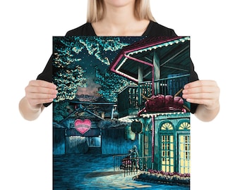 Stampa Kennywood, stampa, fatta a mano, cuore della buona notte, decorazione artistica da parete, regalo commovente, regalo per lui, regalo per lei, regalo per agente immobiliare