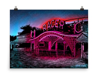 Kennywood Druck, Handgemacht, The Racer, Wandkunst, Umzugsgeschenk, Geschenk für Ihn, Geschenk für Sie, Realtor Geschenk
