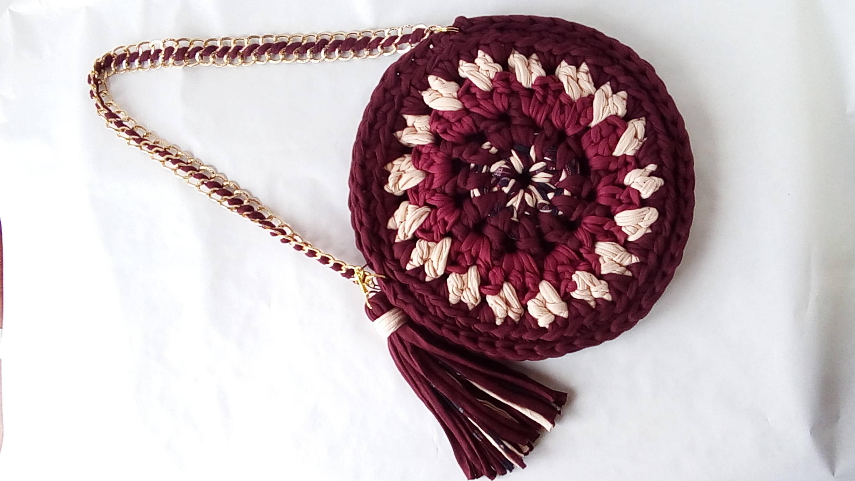 Bolso trapillo bolso redondo tela crochet bolso mandala bolso