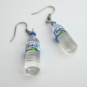 Volvic Water Bottle Earrings - Transparent Liquid Resin Bottles Harajuku Street Style Unique Charm Clear Hydrate