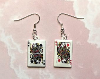 Playing Card Earrings - King Queen Jack Heart Spades Heart Club Diamonds Metal Enamel Lightweight Game Metal