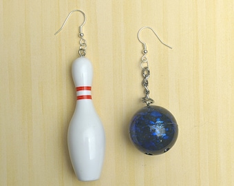 Bowling Earrings - Pin Ball Novelty League Mismatch Novelty Statement Heavy Handmade Quirky Gift Sports Kidcore Lesbian Heavy Lane
