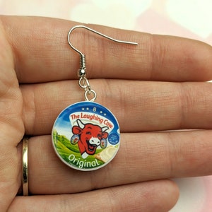 Laughing Cow Earrings - Quirky Cheese Triangle Miniature Lesbian Jewellery Food Handmade Dollhouse Mini Brand Dairylea Dairy Mini