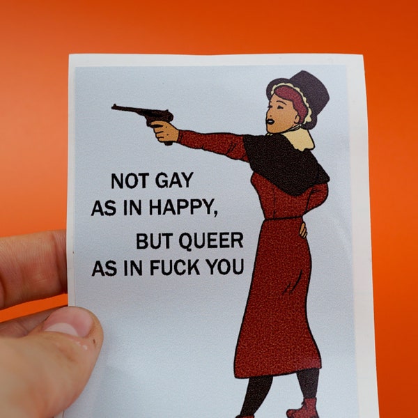 Not Gay as in Happy Sticker - Welsh Queer Wales LGBTQ+ LGBT Lesbian Fuck Swear Rude Sticker Slap History Traditional