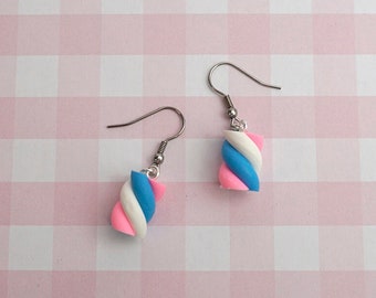 Trans Candy Earrings - Transgender Flag Flump Candy Sweets Jewellery Pink White Blue Pride Rights Marshmallow Dangle Pastel