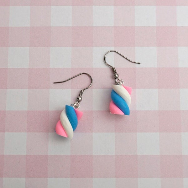 Trans Candy Earrings - Transgender Flag Flump Candy Sweets Jewellery Pink White Blue Pride Rights Marshmallow Dangle Pastel