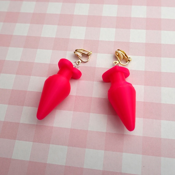 Heart Butt Plug Earrings Neon Pink Love Sex Toys Naughty  