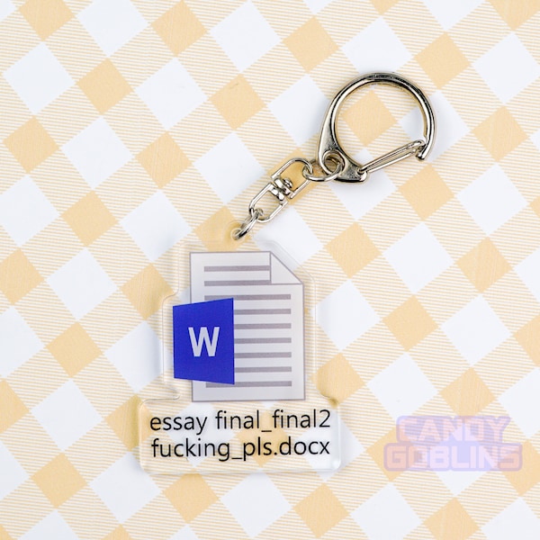 Word Keychain - Essay Uni University Back To School Swear Rude Acrylic Gift Quirky Relatable Icon Logo File Nerd Assignment Blue Keys