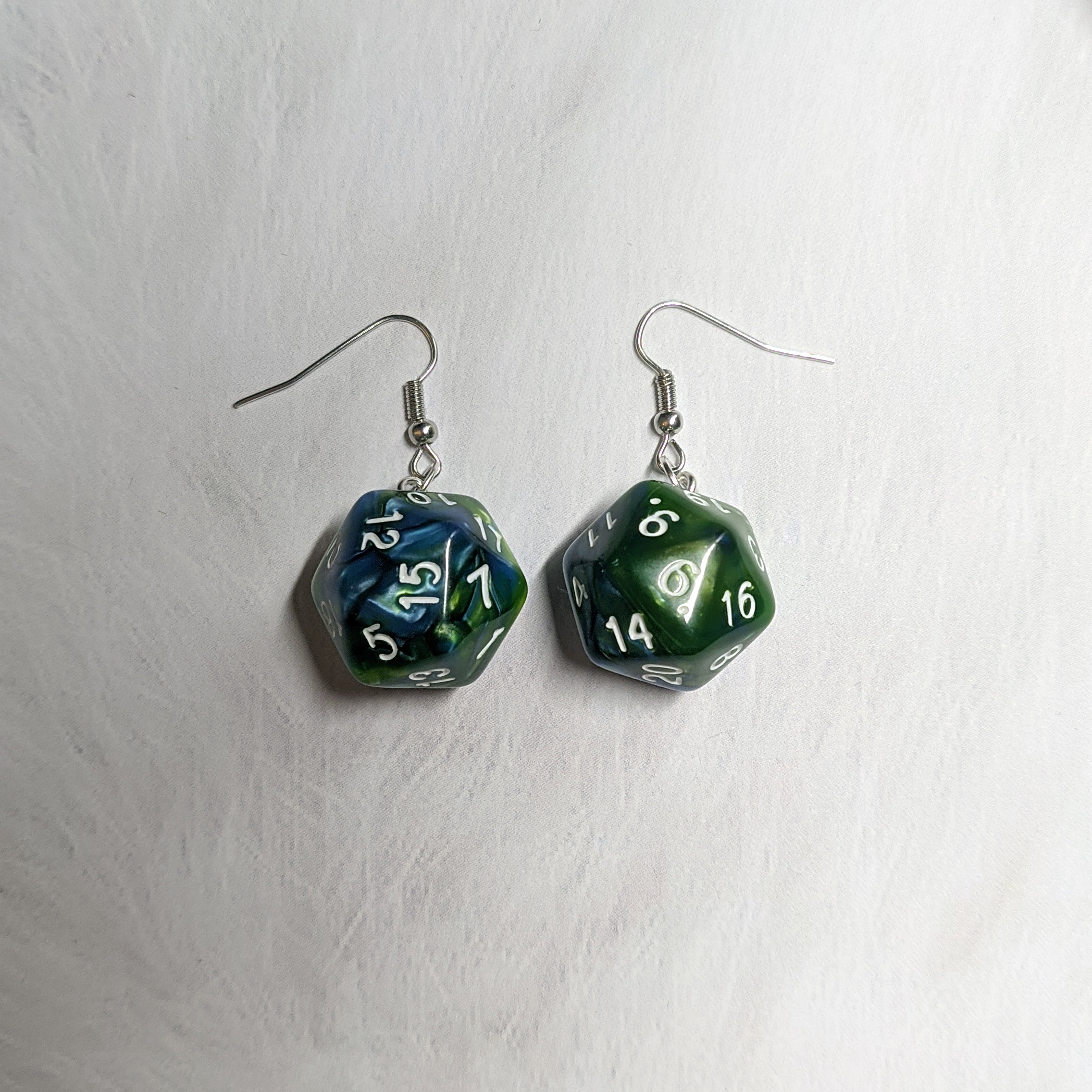 D20 Dice Earrings D D Dungeons And Dragons Purple And Green Etsy