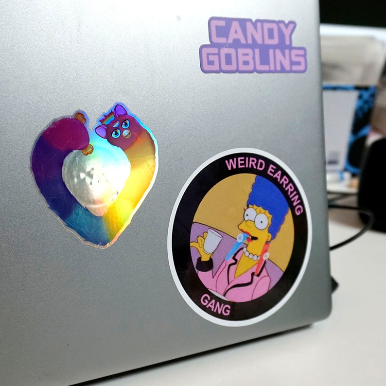 Weird Earring Gang Sticker - Round Vinyl Slap Waterproof Big Lesbian Earrings Queer LGBTQ+ Femme Marge Simpsons Glossy Gift Candy Goblins image 4