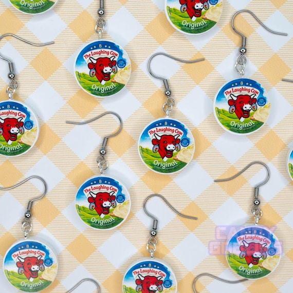 Laughing Cow Earrings - Quirky Cheese Triangle Miniature Lesbian Jewellery Food Handmade Dollhouse Mini Brand Dairylea Dairy Mini