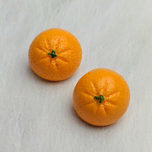 Orange Studs - Miniature Fruit Earrings Jewellery Fruity Food Resin Handmade Realistic