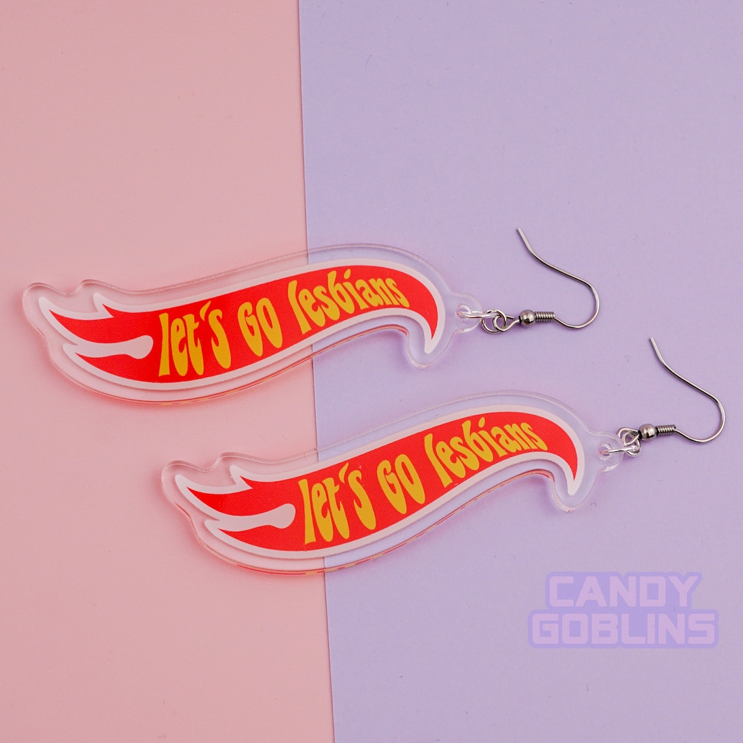 Let's Go Lesbians Earrings Hot Wheels Meme Billy Eichner Acrylic Red