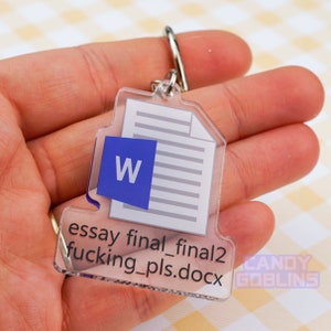 Llavero con palabras - Ensayo, Universidad, Regreso a clases, Maldición, Grosero, Acrílico, Regalo, Peculiar, Relacionable, Icono, Logotipo, Archivo, Nerd, Tarea, Teclas azules imagen 4