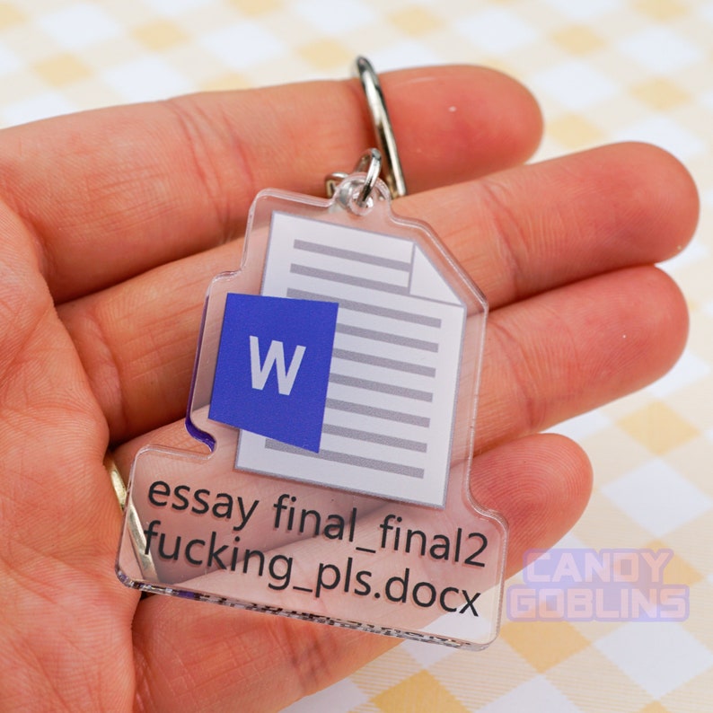 Llavero con palabras - Ensayo, Universidad, Regreso a clases, Maldición, Grosero, Acrílico, Regalo, Peculiar, Relacionable, Icono, Logotipo, Archivo, Nerd, Tarea, Teclas azules imagen 4