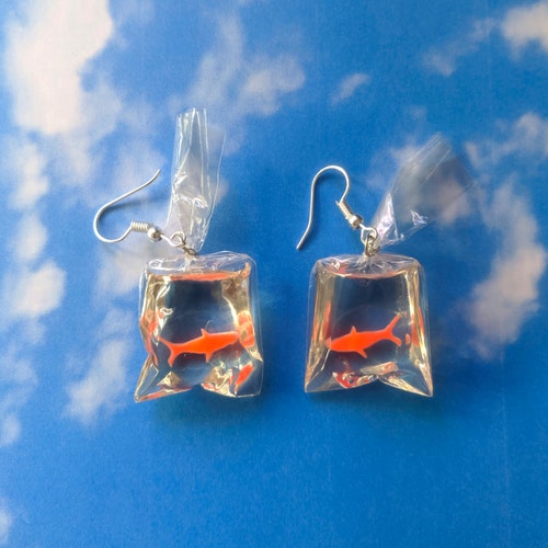 Goldfish Bag Earrings Orange Fish Animal Funfair Circus | Etsy UK