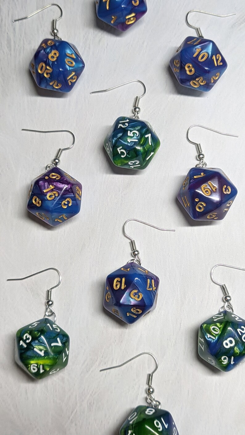 D20 Dice Earrings D&D Dungeons and Dragons Purple and Green Etsy