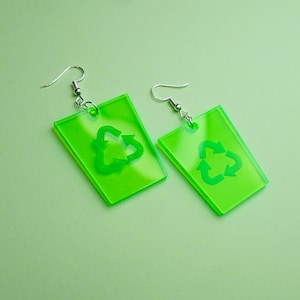 Trash Can Earrings - Handmade Laser Cut Neon Fluorescent Transparent Rave Yellow Pink Green Acrylic Windows XP 2000s Recycling Bin