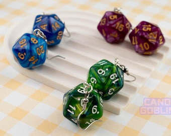 D20 Dice Earrings - D&D Dungeons and Dragons Purple, Blue, Green, Magenta Gold Gaming Board Game RPG Jewellery D20 Quirky Jewellery Handmade