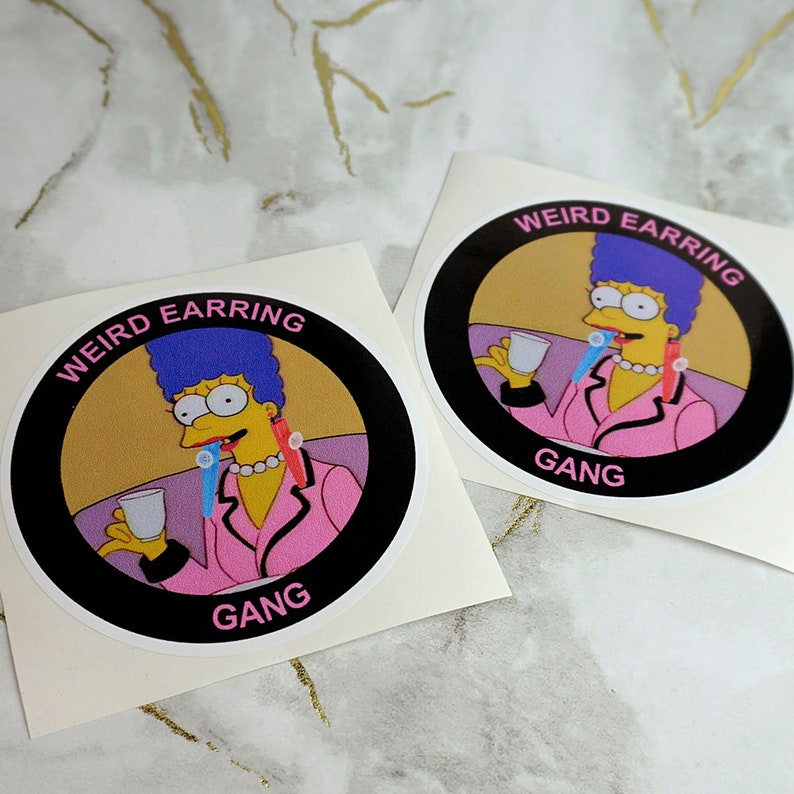 Weird Earring Gang Sticker - Round Vinyl Slap Waterproof Big Lesbian Earrings Queer LGBTQ+ Femme Marge Simpsons Glossy Gift Candy Goblins image 2
