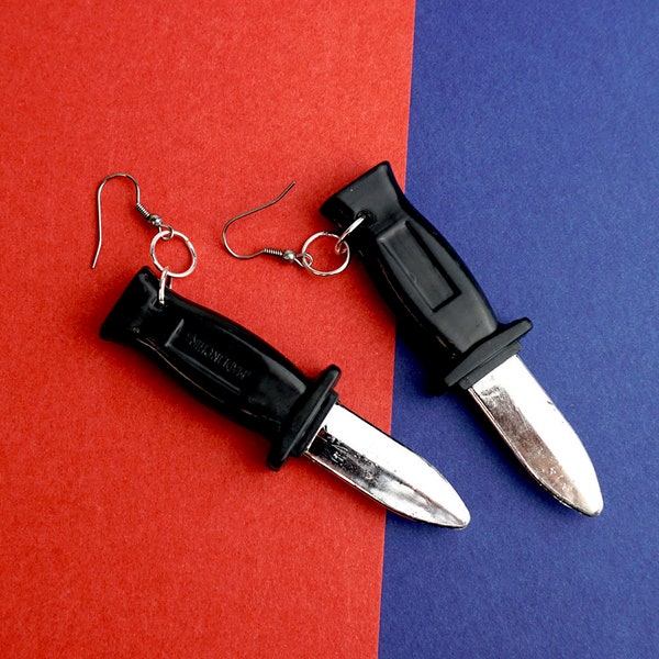 Knife Earrings - Weapon Dagger Blade Punk Silver Black Quirky Handmade Edgy Toy Kidcore Fun Dangle Jewellery