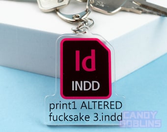 Porte-clés InDesign - Graphisme grossier, jurer Illustration, art apparenté Acrylique original Adobe Designer Icône Dangle INDD