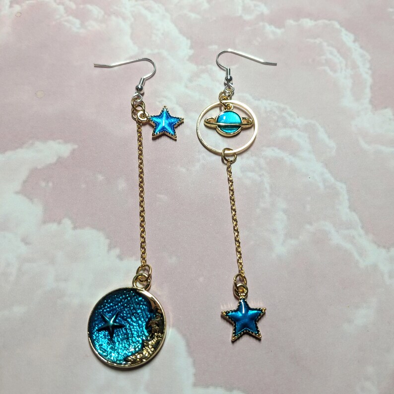 Galaxy Dangle Earrings Gold Zodiac Space Astronomy Etsy