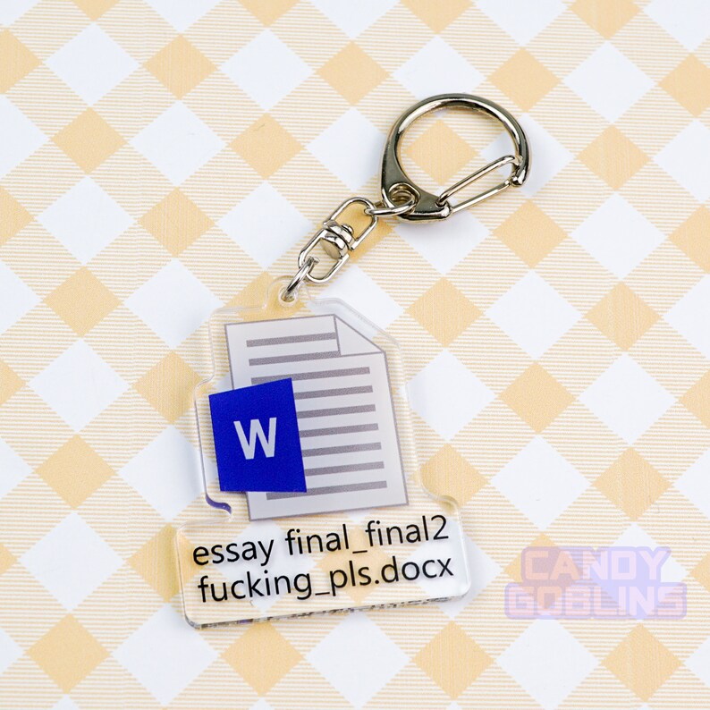 Llavero con palabras - Ensayo, Universidad, Regreso a clases, Maldición, Grosero, Acrílico, Regalo, Peculiar, Relacionable, Icono, Logotipo, Archivo, Nerd, Tarea, Teclas azules imagen 5