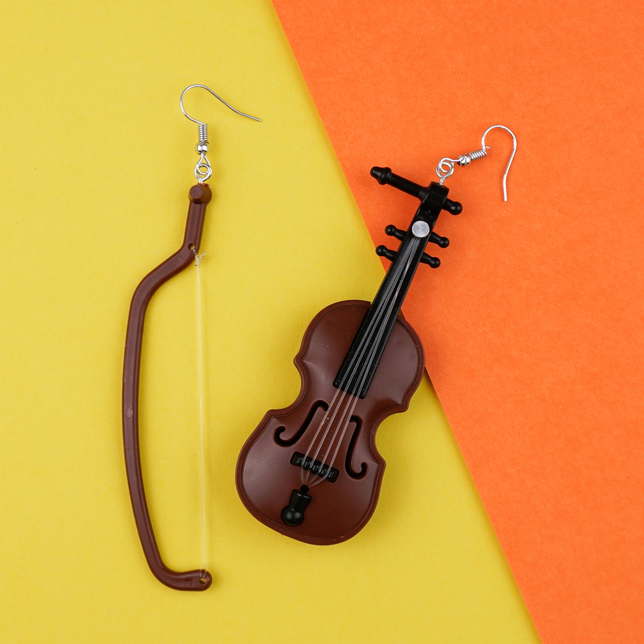 Pendientes Violín 2 Violines Madera Miniblings Violinista Instrumento Musical Caja De Músico, Madera