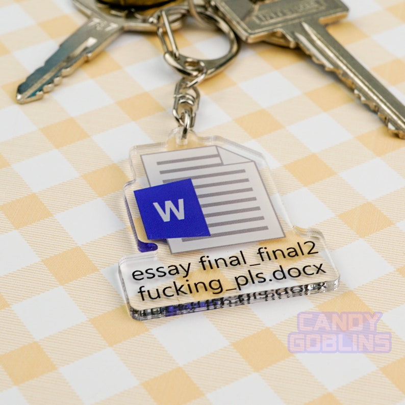 Llavero con palabras - Ensayo, Universidad, Regreso a clases, Maldición, Grosero, Acrílico, Regalo, Peculiar, Relacionable, Icono, Logotipo, Archivo, Nerd, Tarea, Teclas azules imagen 8