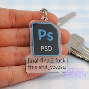 Photoshopキーチェーン - グラフィックデザイン、失礼な罵倒イラストアート、共感できるアクリル風変わりなAdobe Designerアイコンダングル