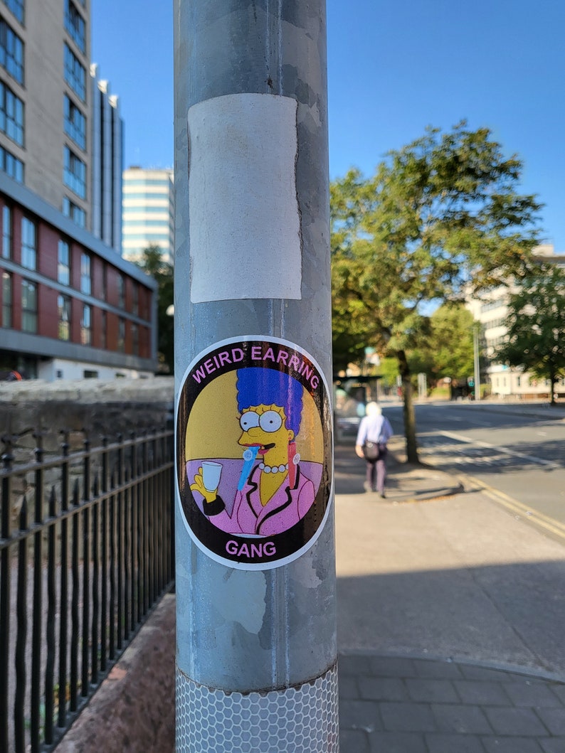 Weird Earring Gang Sticker - Round Vinyl Slap Waterproof Big Lesbian Earrings Queer LGBTQ+ Femme Marge Simpsons Glossy Gift Candy Goblins image 5