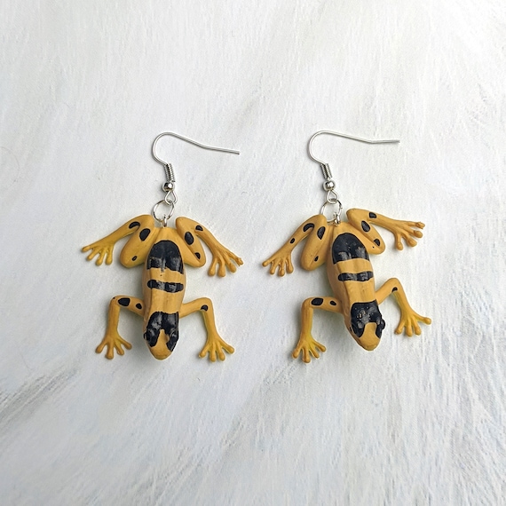 Tiddlywink Jumping Frog Earrings Colourful Rainbow Frogs Jumping Bouncing Plastic Toy Animal Rainbow Bright Dangle Earring