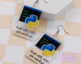 Orecchini Python - Coding Programmazione Script Imprecazioni Sviluppo Supporto Tecnico IT Informatica Ingegnere del Software Acrilico Riconoscibile Eccentrico