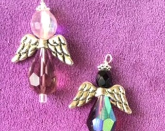 Crystal Angel Dangle Earrings – Blue & Clear Crystal Angels | Handmade Spiritual Jewelry | Gift for Her | Boho Bead Muse