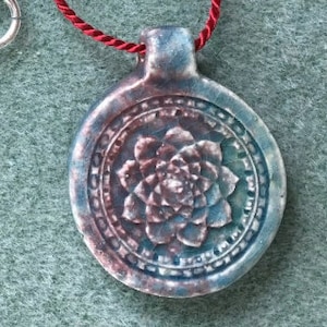 Ceramic Lotus Pendant Necklace – Braided Silk Rope – Boho Spiritual Jewelry – Handmade Lotus Disk – Yoga Gift – Boho Bead Muse