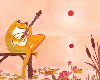 Quiet Mountain Dulcimer Frog Art Print by Julian Plum