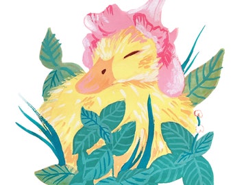 Flower-Hat Duckling Art Print by Julian Plum