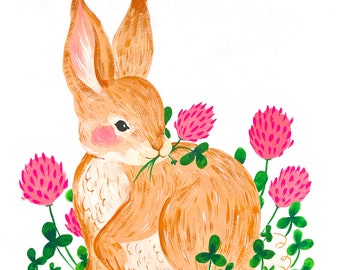 Clover Bunny Giclee Art Print by Julian Plum