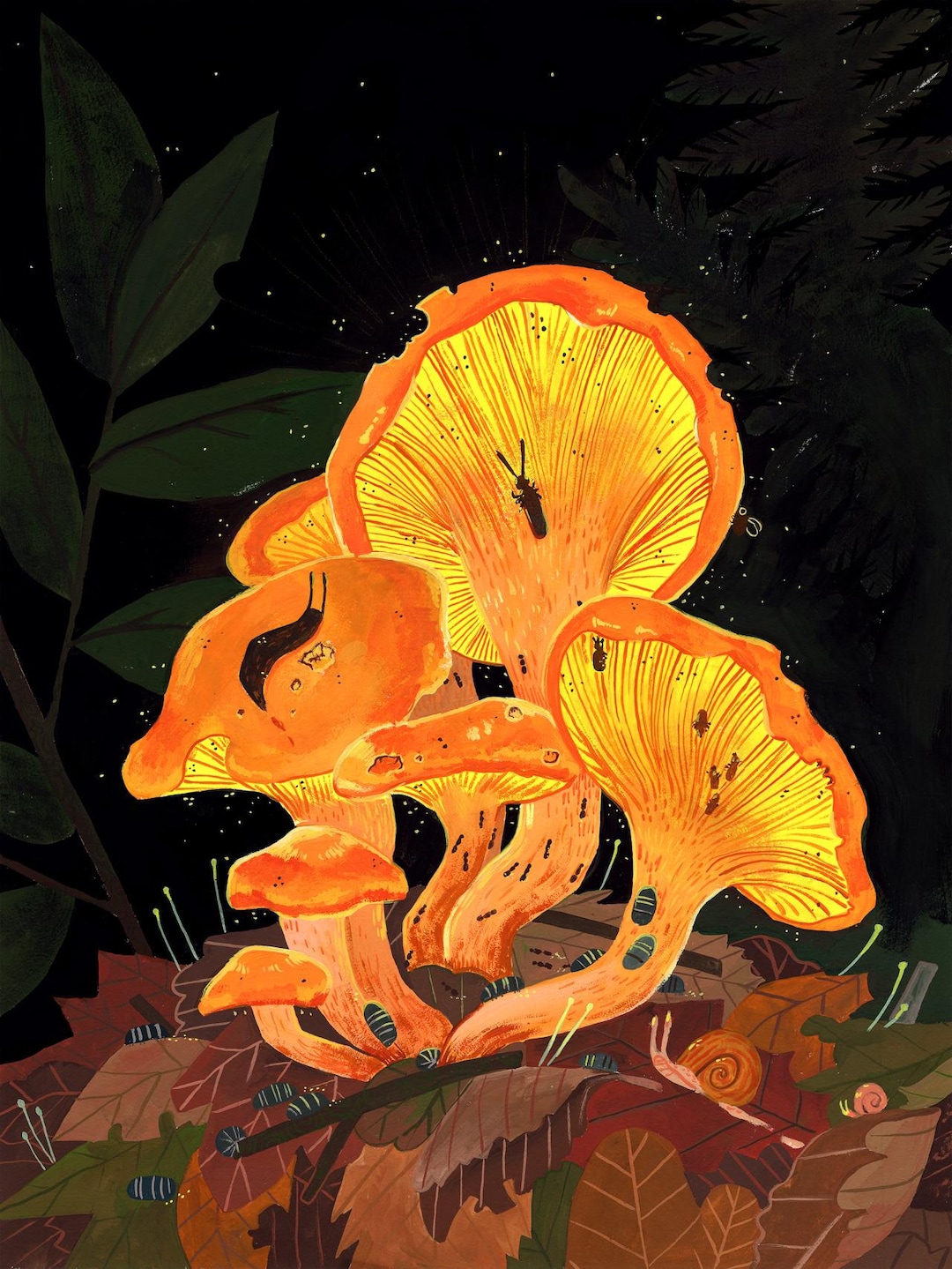 Jack O' Lantern Mushroom Art Print by Julian Plum - Etsy