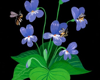 Violets Wildflower Art Print by Julian Plum