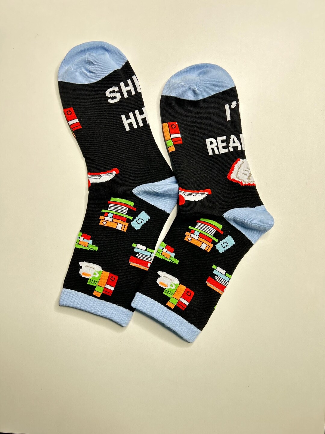 Shhh I'm Reading – Book Pattern Socks – Cozy Novelty Footwear - Etsy