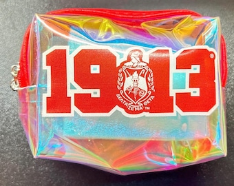 Delta Sigma Theta Iridescent kolorowa saszetka na zamek z brelokiem