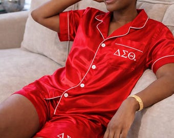 DST Red with white pipping Satin Pajamas True to size