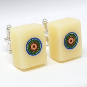 Handmade Cufflinks Vintage Chinese Mahjong Lucky Dot Suite Tile Pieces